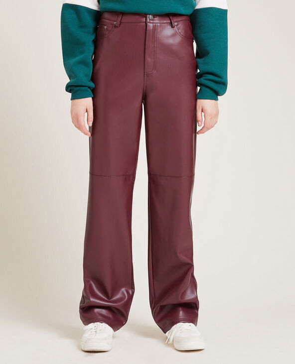 Pantalon droit en simili cuir bordeaux - Pimkie