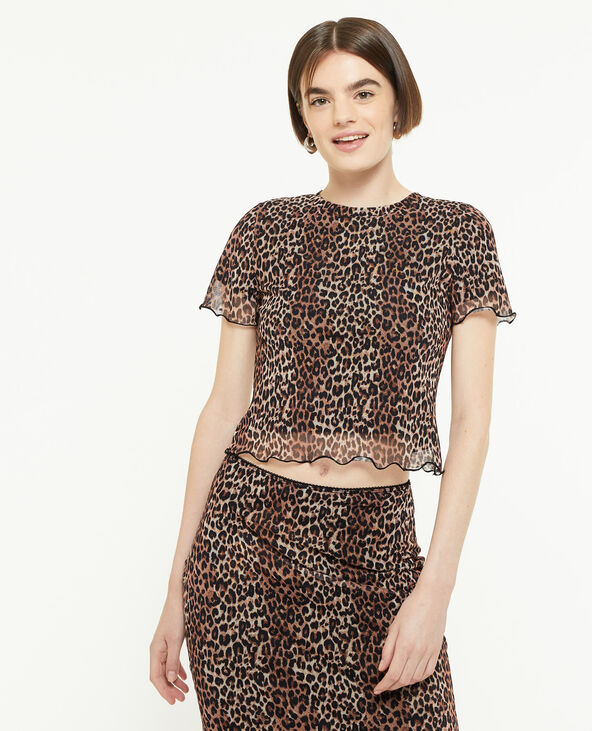 Top court en tulle motif léopard beige - Pimkie