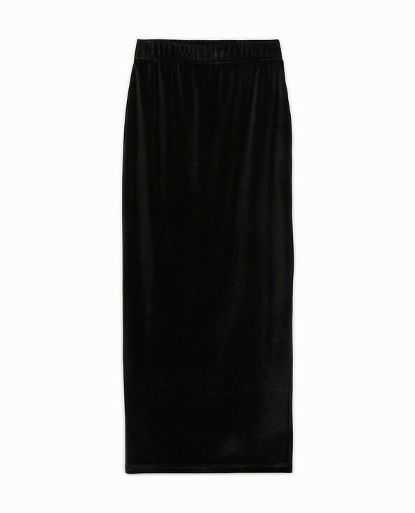 Jupe tube longue en velours ras noir - Pimkie