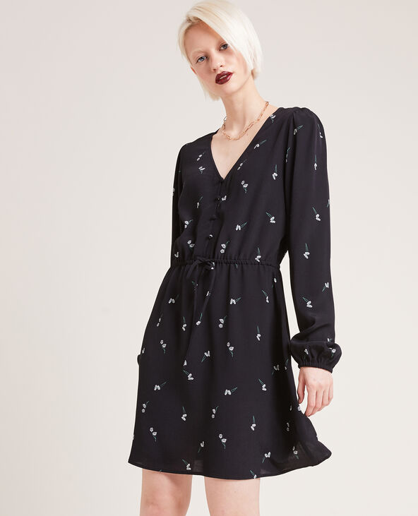 Robe manches longues motif fleurs noir - Pimkie