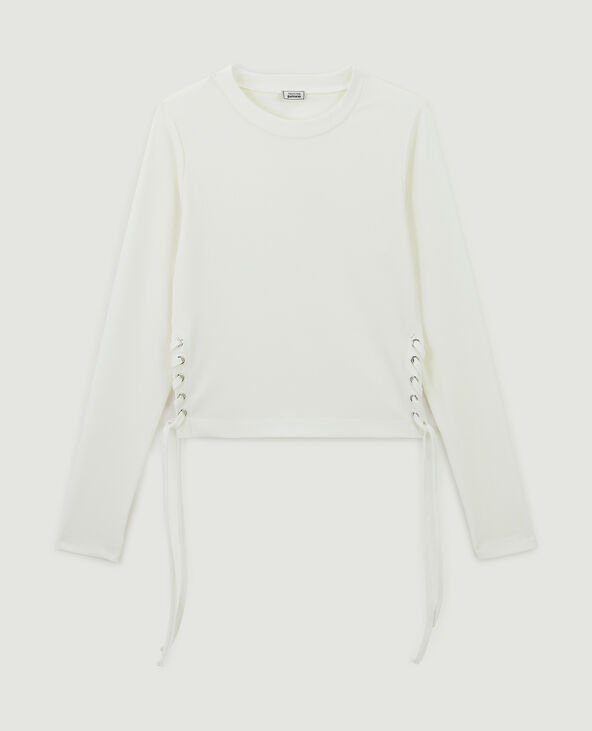 Top maille côtelée avec lacets blanc - Pimkie