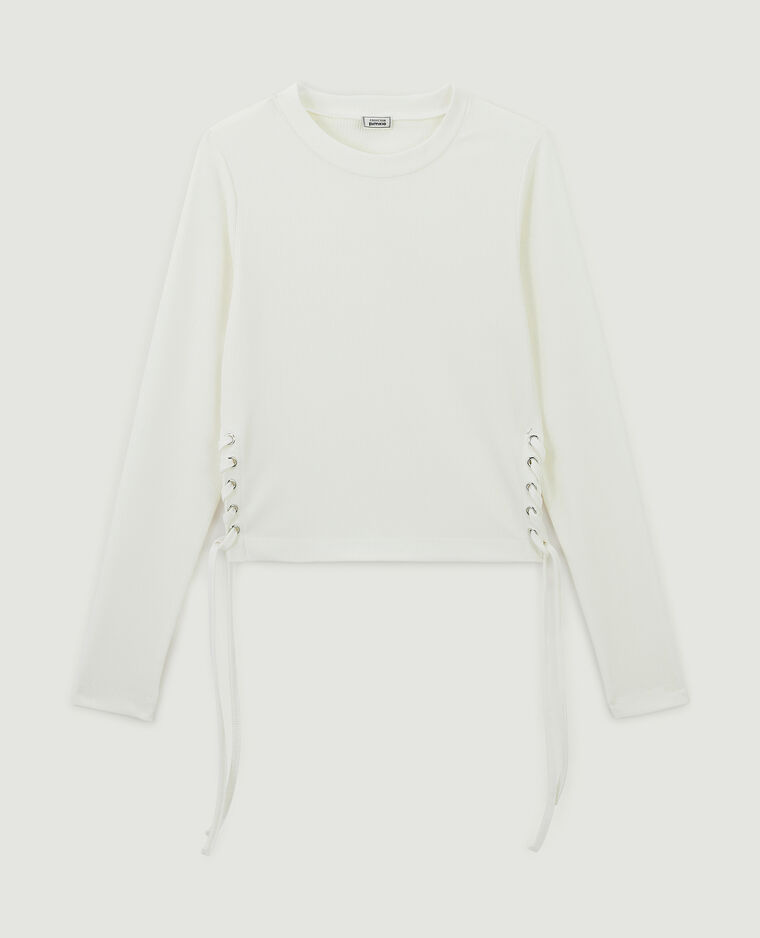 Top maille côtelée avec lacets blanc - Pimkie