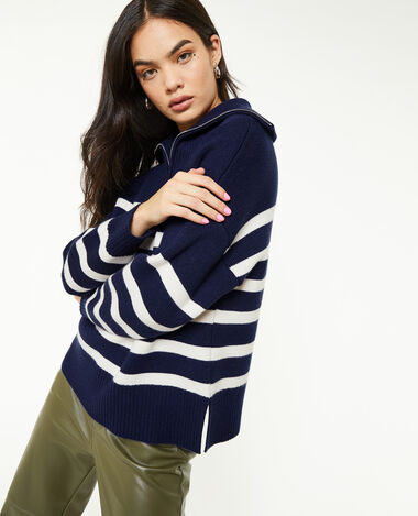 Pull droit col camionneur rayé bleu marine - Pimkie