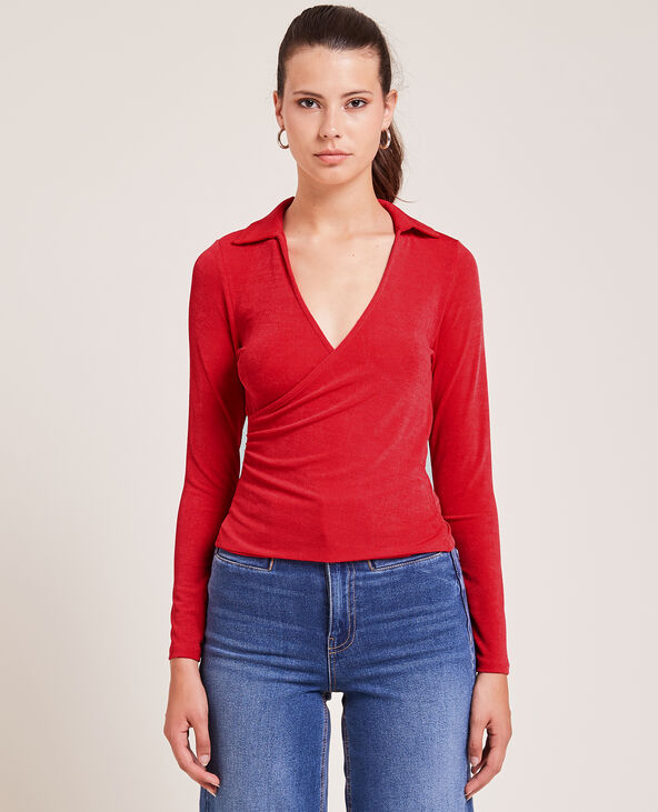 Top cache-cœur en maille fluide rouge - Pimkie