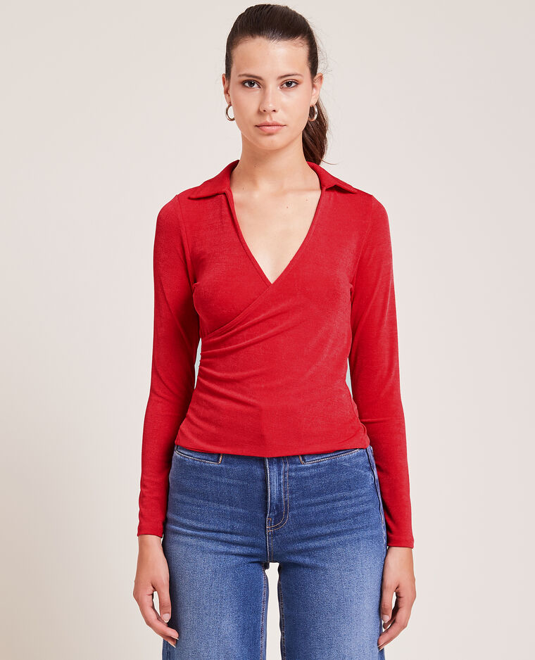 Top cache-cœur en maille fluide rouge - Pimkie