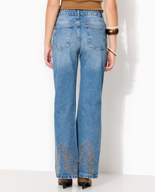 Jean flare taille haute avec broderies western bleu - Pimkie
