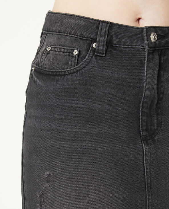 Jupe longue en jean avec fente gris foncé - Pimkie