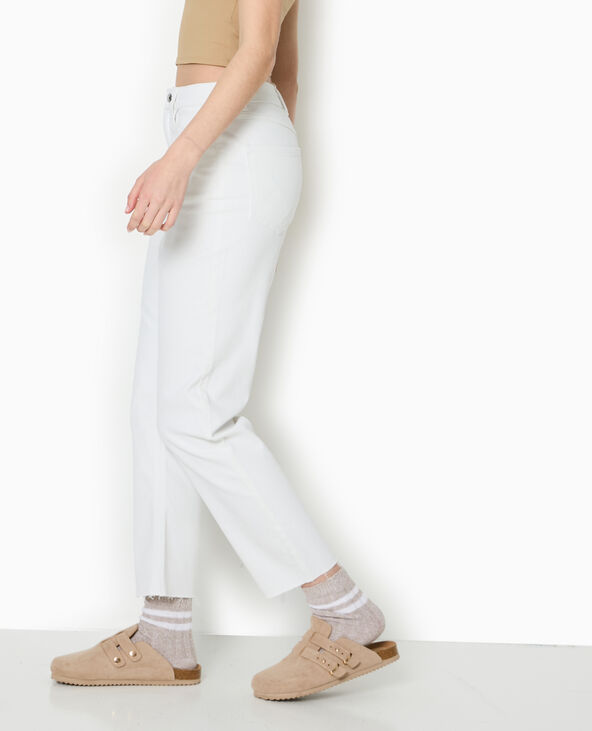 Jean droit taille haute avec bas coupés blanc - Pimkie