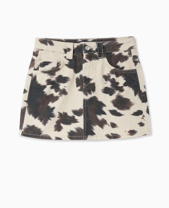 Mini-jupe en toile motif vache blanc - Pimkie