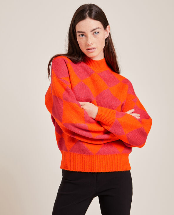Pull à losanges col montant rose fuchsia - Pimkie