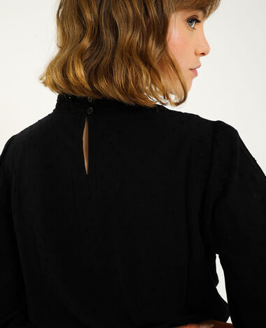 Blouse plumetis et dentelle noir - Pimkie
