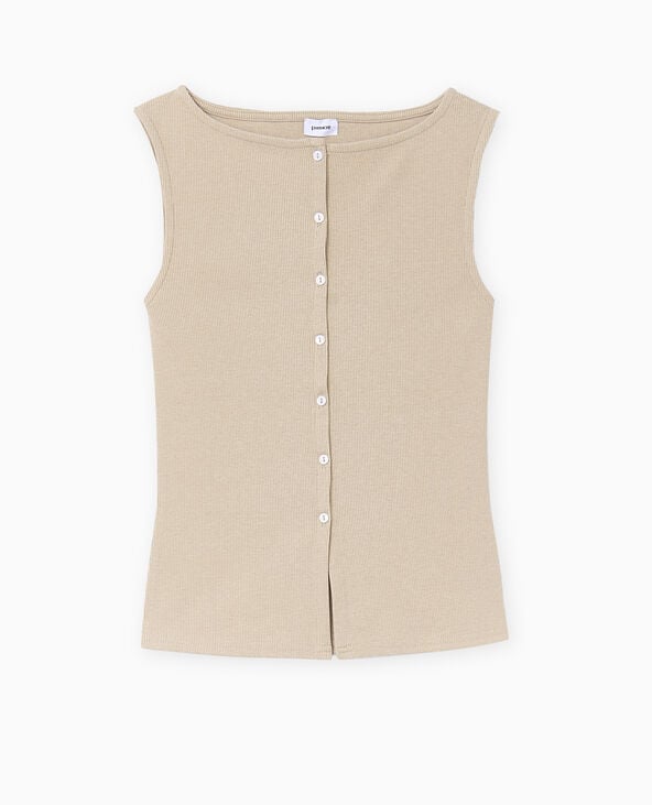 Débardeur en maille côtelée avec boutons beige chiné - Pimkie