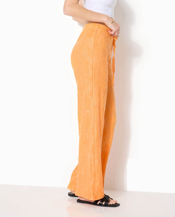 Pantalon ample en éponge jacquard motif fleurs orange - Pimkie