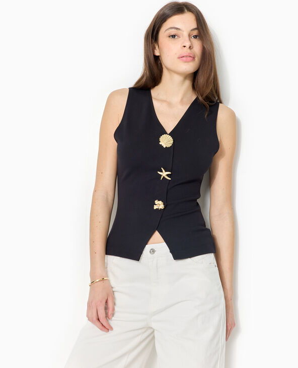 Top effet gilet sans manches avec boutons bijoux noir - Pimkie