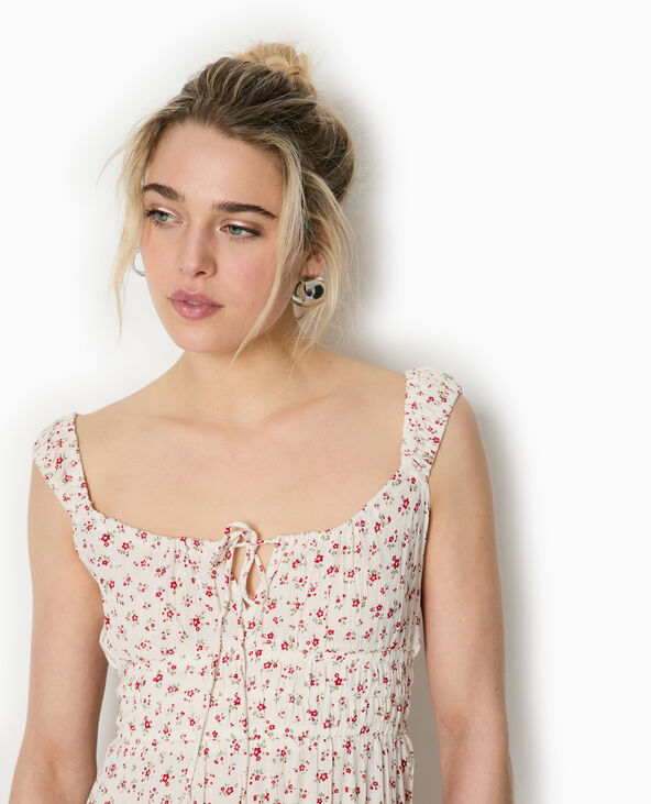 Robe bretelles encolure empire motifs fleurs blanc - Pimkie