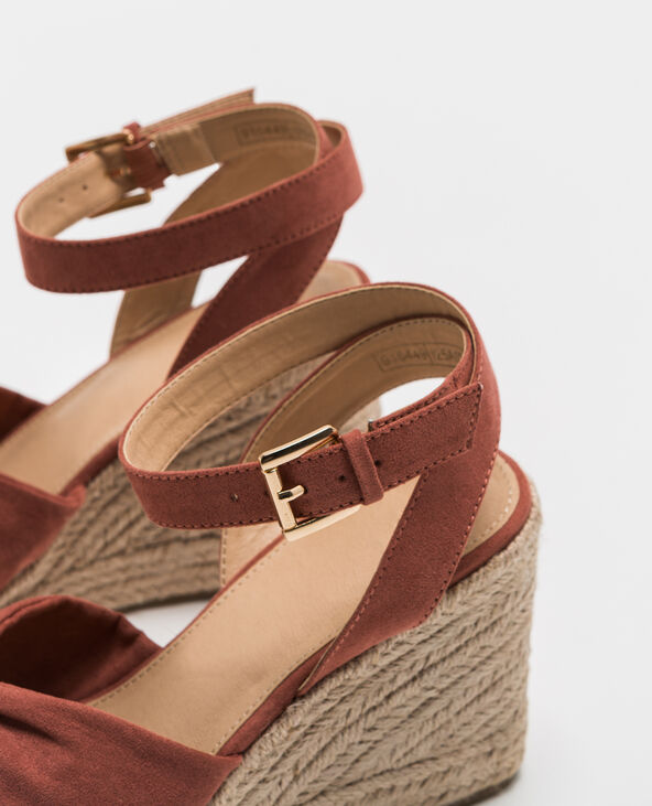 Sandales compensées en paille vieux rose - Pimkie