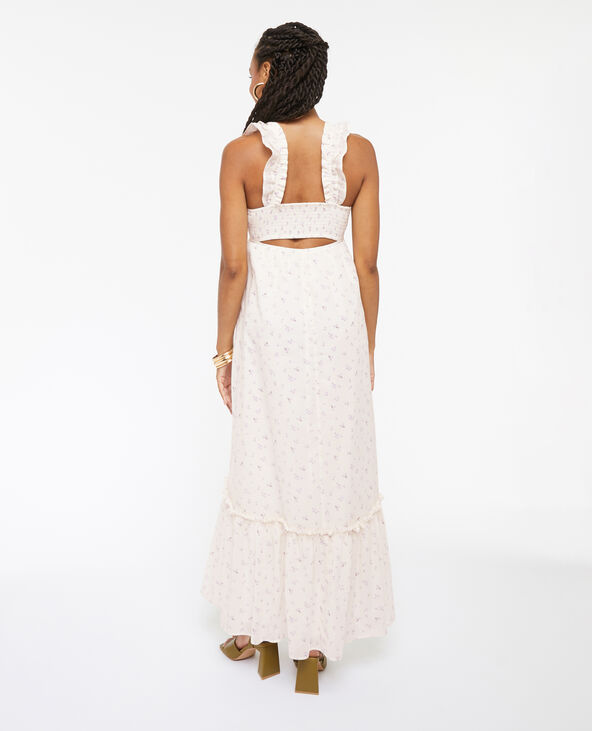 Robe longue motif fleurs avec volants blanc - Pimkie