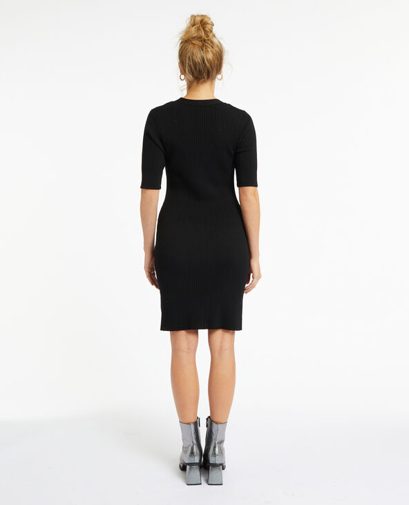 Robe courte boutonnée en maille côtelée noir - Pimkie