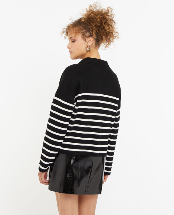 Pull rayé col polo noir - Pimkie