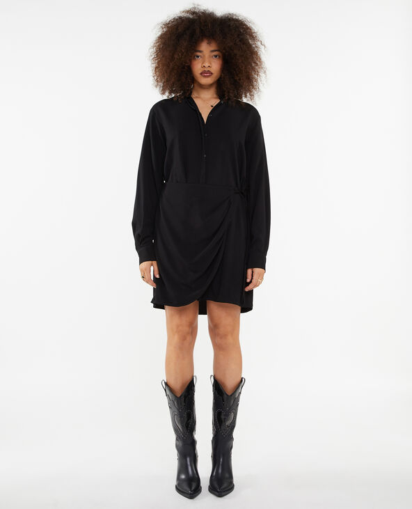 Robe chemise avec effet portefeuille noir - Pimkie