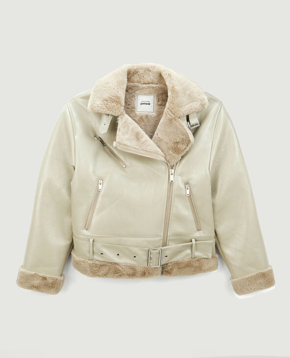 Blouson faux cuir avec doublure fourrure vert - Pimkie