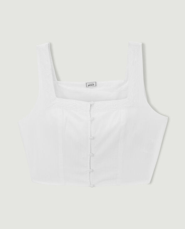 Top court avec boutons et dentelle blanc - Pimkie