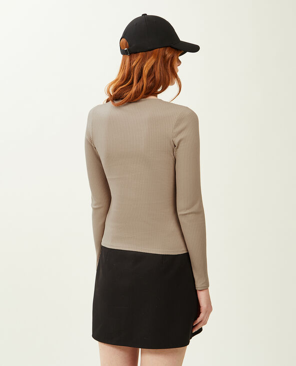 Top maille côtelée encolure carrée camel - Pimkie