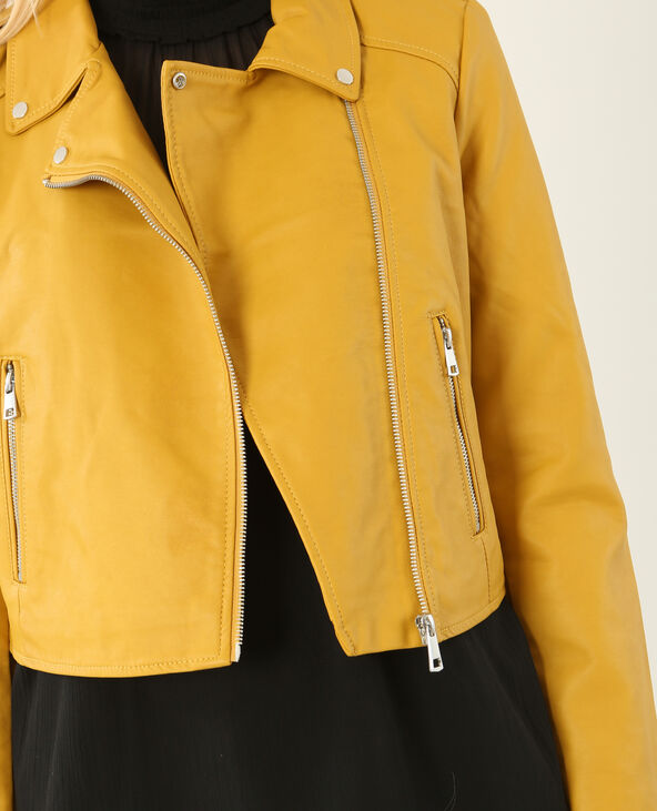 Veste simili outlet cuir jaune moutarde