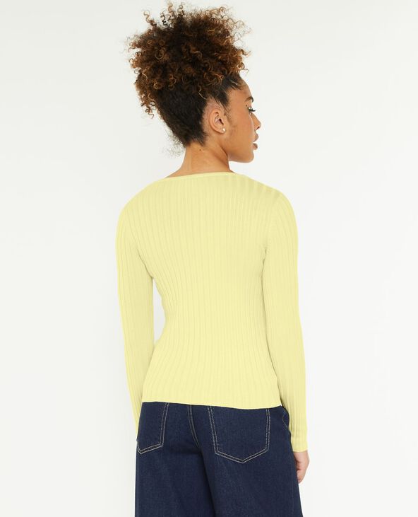 Pull col V maille côtes plates jaune - Pimkie