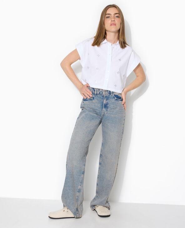 Chemise ample et courte avec strass blanc - Pimkie