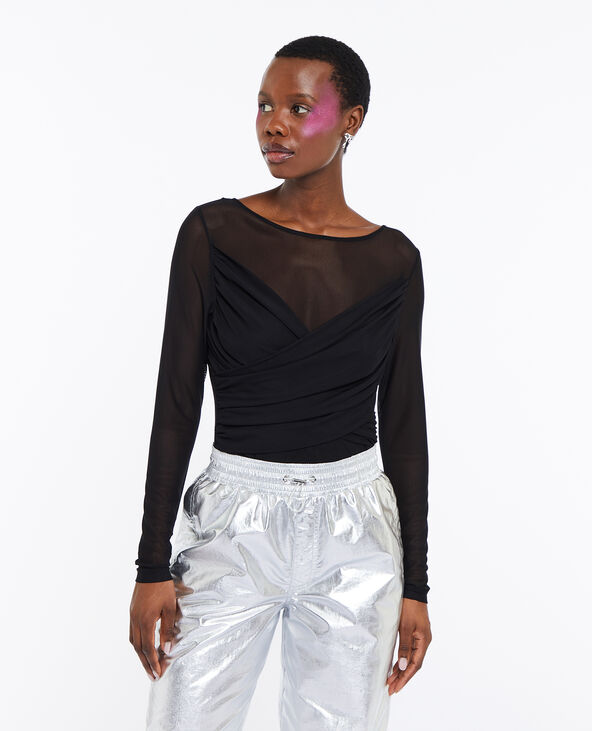 Top en tulle avec drapé croisé noir - Pimkie