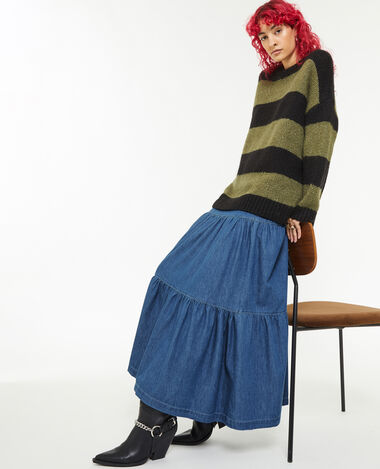 Jupe longue en chambray bleu - Pimkie