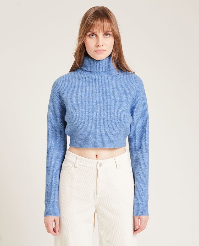 Pull cropped col roulé bleu - Pimkie