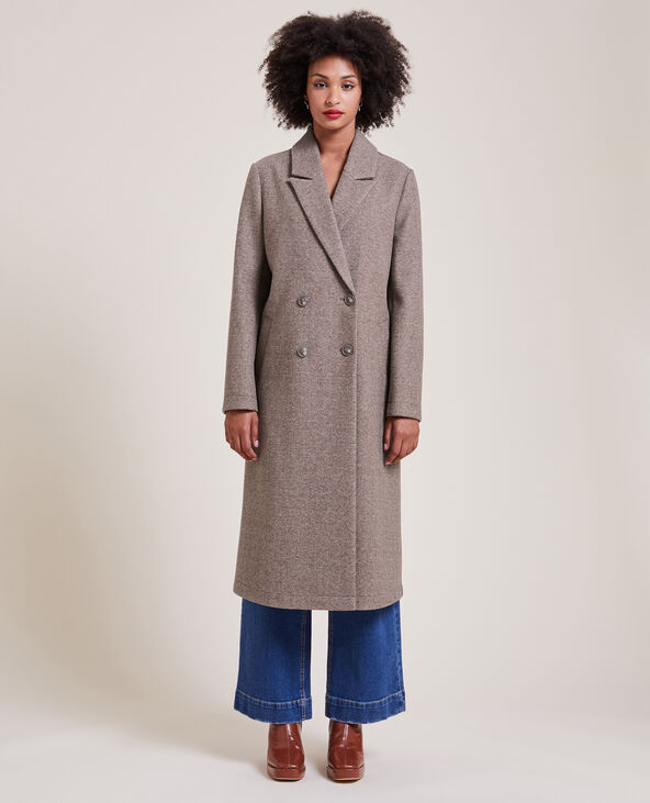 Manteau long effet drap de laine marron - Pimkie
