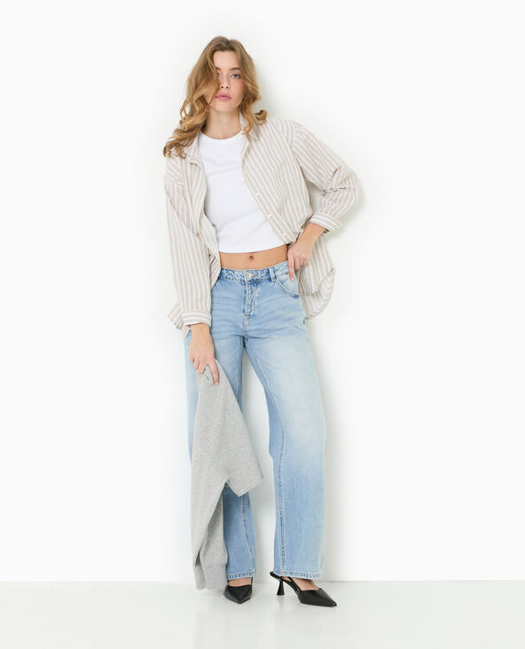 Chemise oversize avec lin motif rayures beige - Pimkie