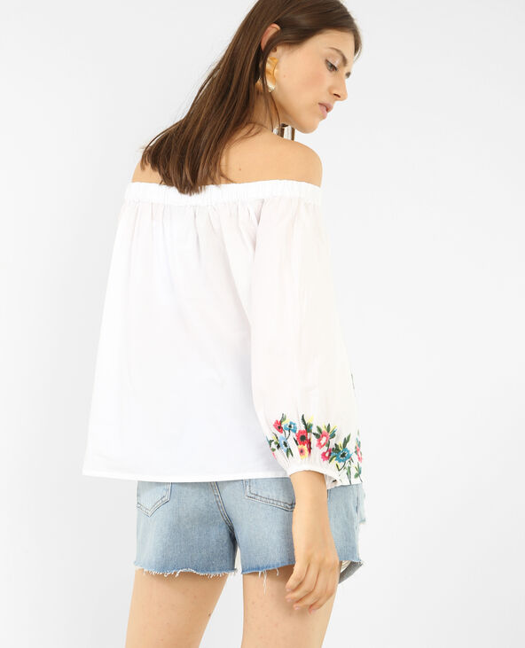 Blouse col bardot brodée blanc - Pimkie