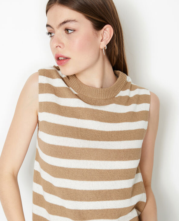 Pull sans manches rayé beige - Pimkie