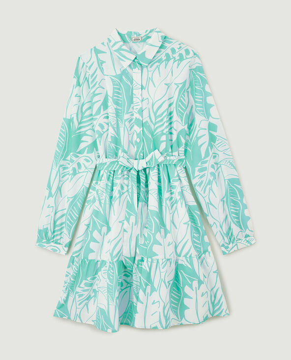 Robe chemise avec volants bleu turquoise - Pimkie