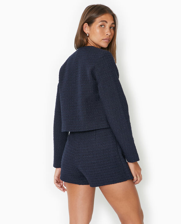 Veste droite en tweed avec boutons dorés bleu marine - Pimkie