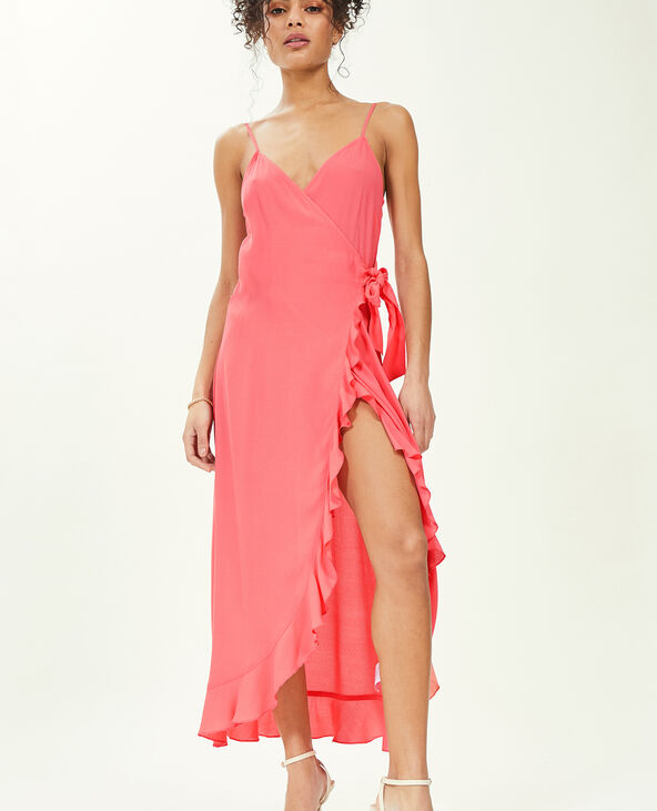 Robe longue porte-feuille avec volants rose - Pimkie
