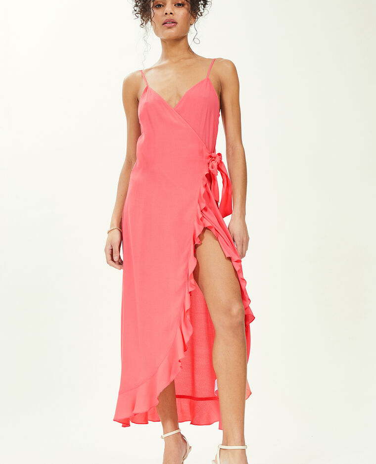 Robe longue porte-feuille avec volants rose - Pimkie