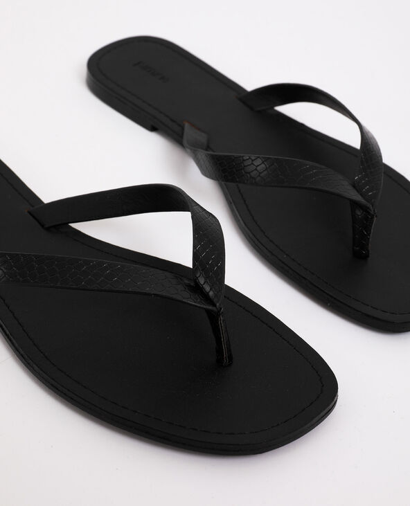 Tongs en faux cuir noir - Pimkie