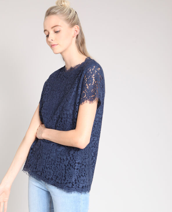 Blouse en dentelle bleu marine - Pimkie