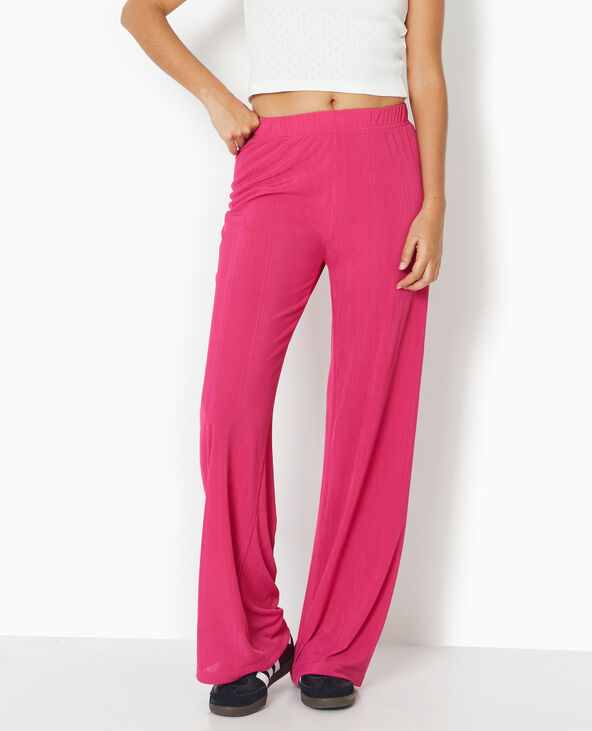 Pantalon palazzo en maille texturée effet rayé Rose poudré - Pimkie