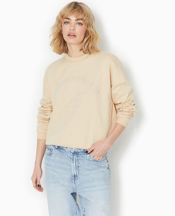 Sweat avec broderie beige - Pimkie