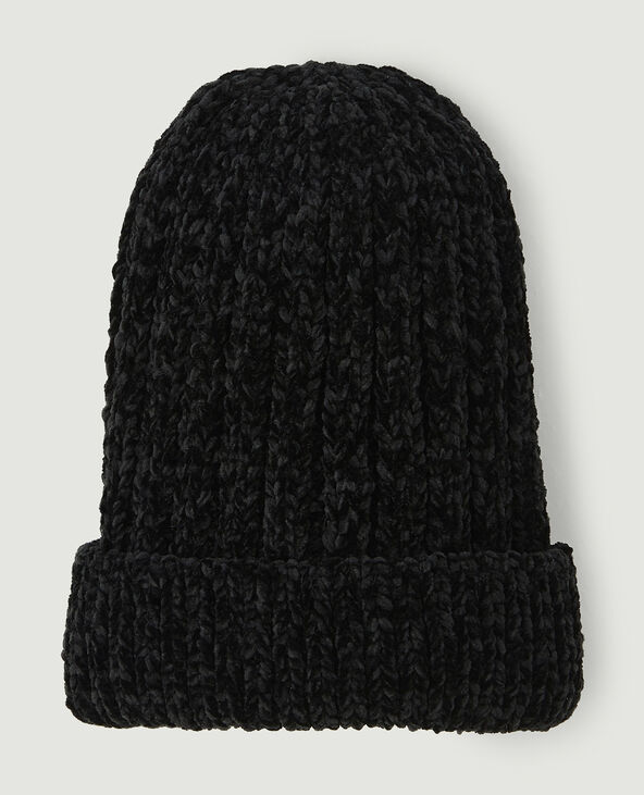 Bonnet en maille chenille noir - Pimkie