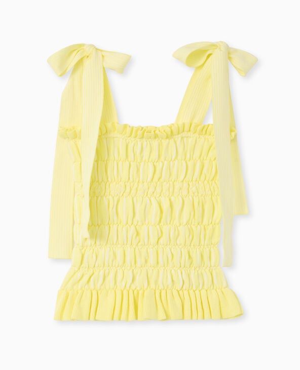 Top en maille avec smock et bretelles à nouer Jaune pâle - Pimkie