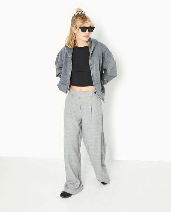 Pantalon large taille haute motif carreaux gris clair - Pimkie