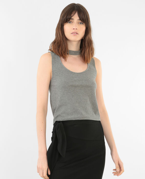 Cropped top choker gris chiné - Pimkie