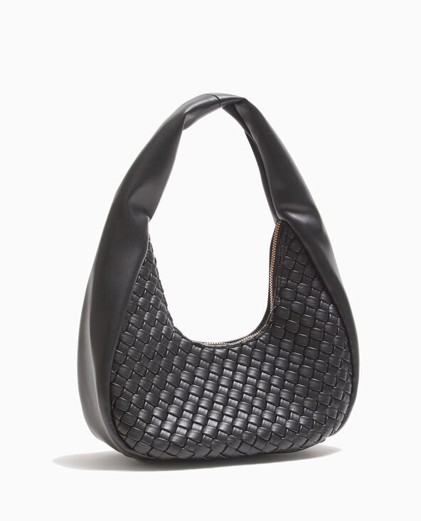 Sac demi-lune en simili tressé noir - Pimkie